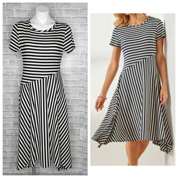 Soft Surroundings Marina Striped Assymetrical Midi Dress, size Medium - Picture 1 of 7